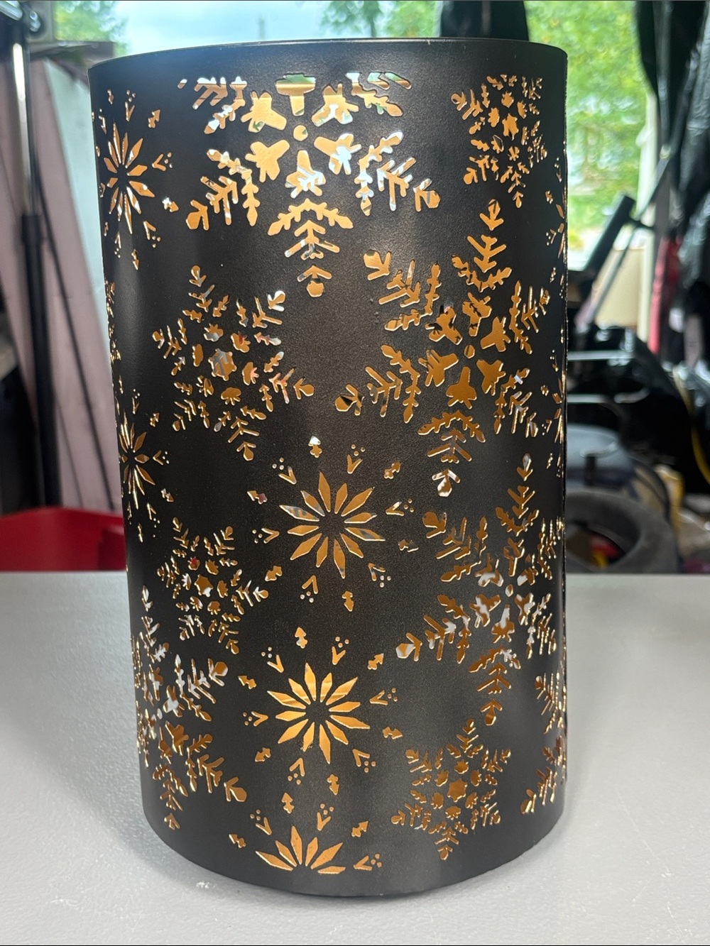 Black Gold Snowflake Metal Candle Holder Luminary Christmas Winter Decor